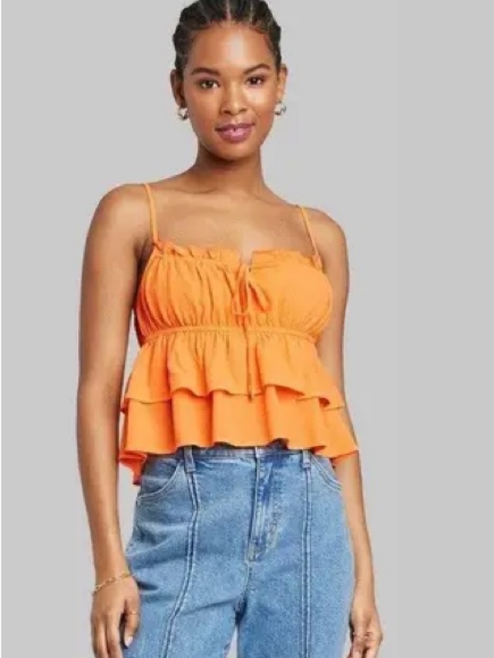 Wild fable Bold orange ruffle crop tank size large